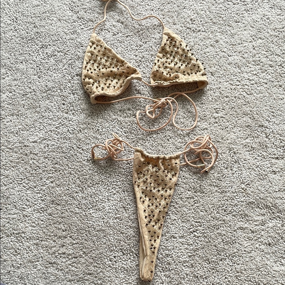 Oh Polly Tan String Bikini Set, Beaded - Size M